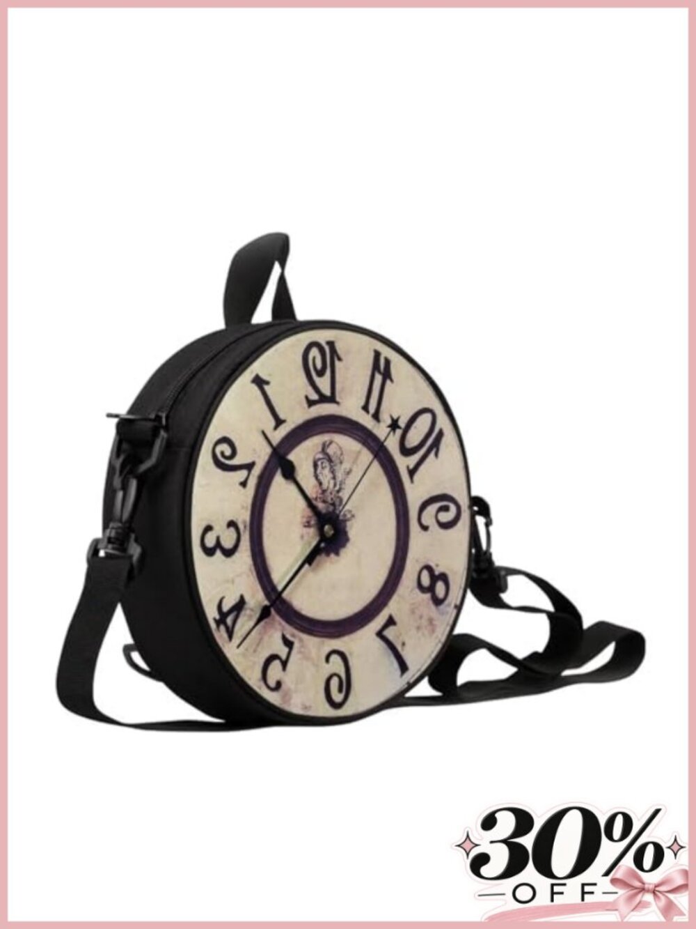Novelty Round Clock Shape Zippered Shoulder Bag Crossbody Handbag Tote for Women